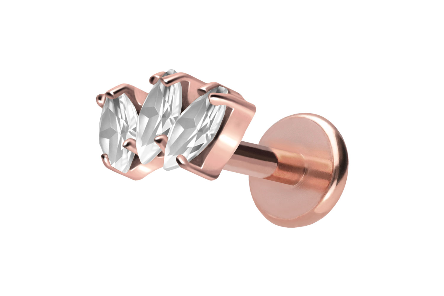 Titan Labret Piercing mit Push Fit 3 KRISTALLTROPFEN